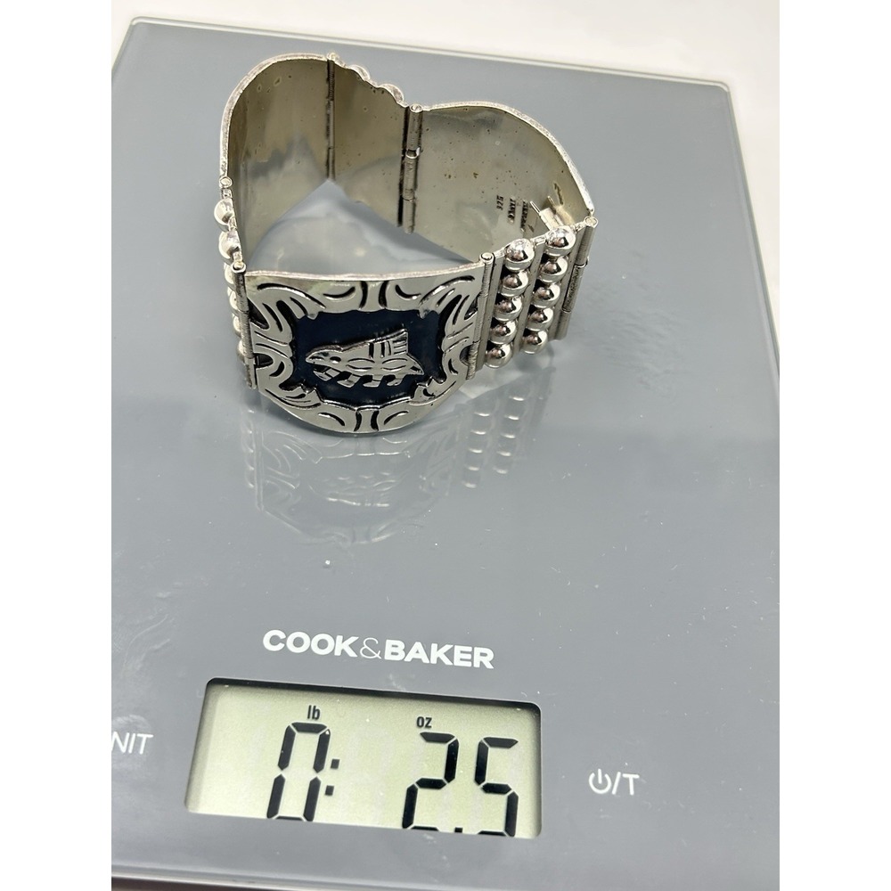 Vintage 925 Mexico Sterling Silver Porcupine Animal Panel Bracelet Heavy 2.5 oz - Picture 10 of 12